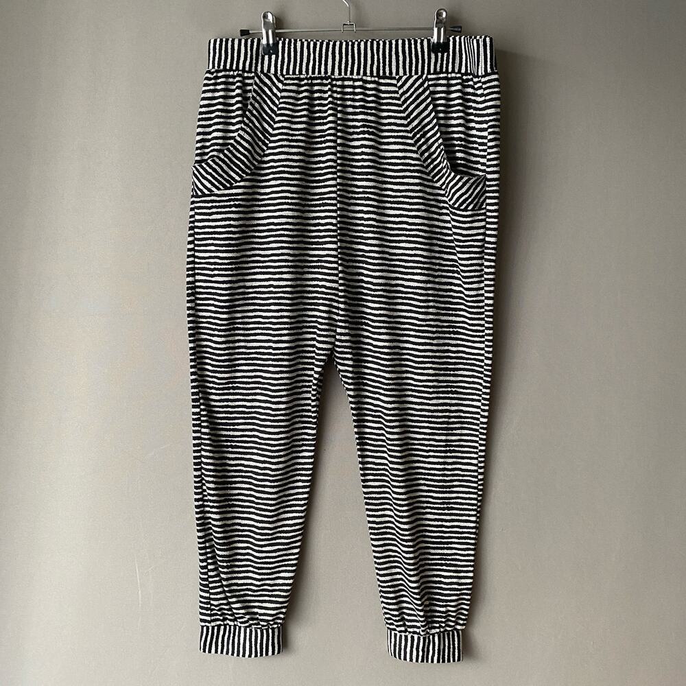 COPE Relaxed Slouchy Harem Jogger Pants S Black White Striped Boho Lagenlook SEO